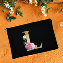 Bridesmaid Makeup Bags Floral Alphabet Print Cosmetic Case Bridal Party Make Up Pouch Necessaries Lady Tote Purse Wedding Gifts