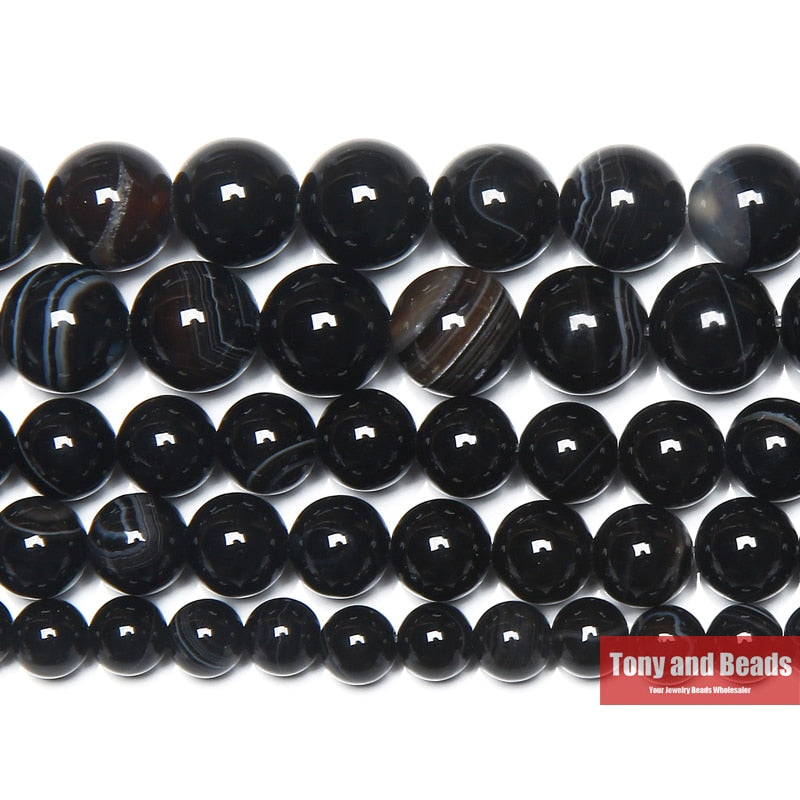 Cuentas sueltas redondas de ágata de ónix de rayas negras de piedra Natural 4 6 8 10 12MM tamaño de selección para la fabricación de joyas