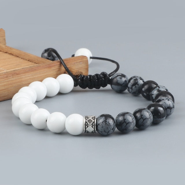 Trendy White Men Beads Bracelet Handmade Natural Tiger Eye Lava Stone Onyx Strand Adjustable Bracelets Women Yoga Energy Jewelry