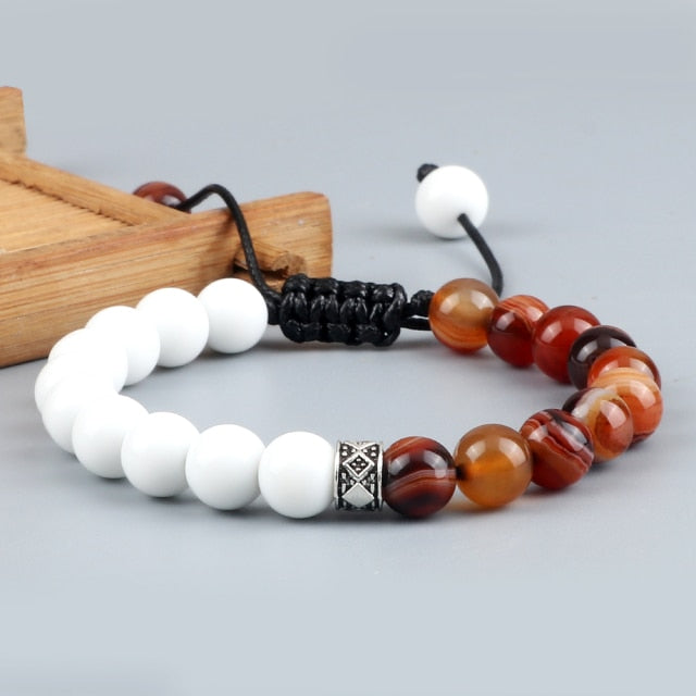 Trendy White Men Beads Bracelet Handmade Natural Tiger Eye Lava Stone Onyx Strand Adjustable Bracelets Women Yoga Energy Jewelry