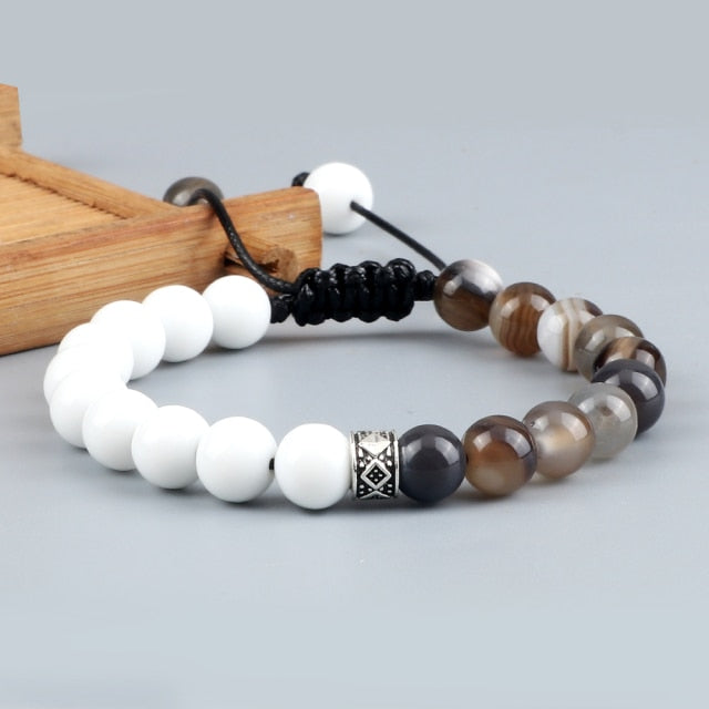 Pulsera de cuentas blancas de moda para hombre, pulseras ajustables de hilo de ónix de piedra de Lava de ojo de tigre Natural hechas a mano, joyería energética de Yoga para mujer