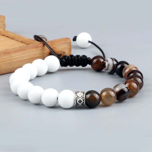 Trendy White Men Beads Bracelet Handmade Natural Tiger Eye Lava Stone Onyx Strand Adjustable Bracelets Women Yoga Energy Jewelry