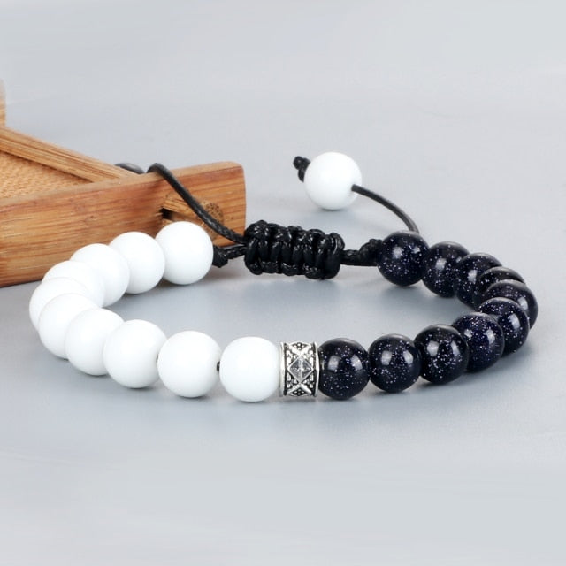 Trendy White Men Beads Armband Handmade Natural Tiger Eye Lava Stone Onyx Strang Adjustable Bracelets Women Yoga Energy Jewelry