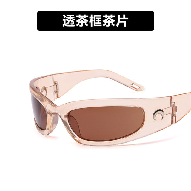 2021 New Moon Rectangular Sunglasses for Women Man Vintage Outdoor Cycling Sports Hip Hop Punk Sun Glasses UV400 Trend Female