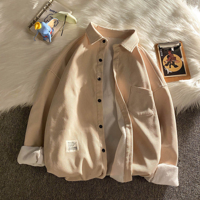Privathinker Herren Cord Langarmhemden Herbst Koreanisches Hemd Frau Mode Lässig Oversize Hemd Bedruckte Kleidung