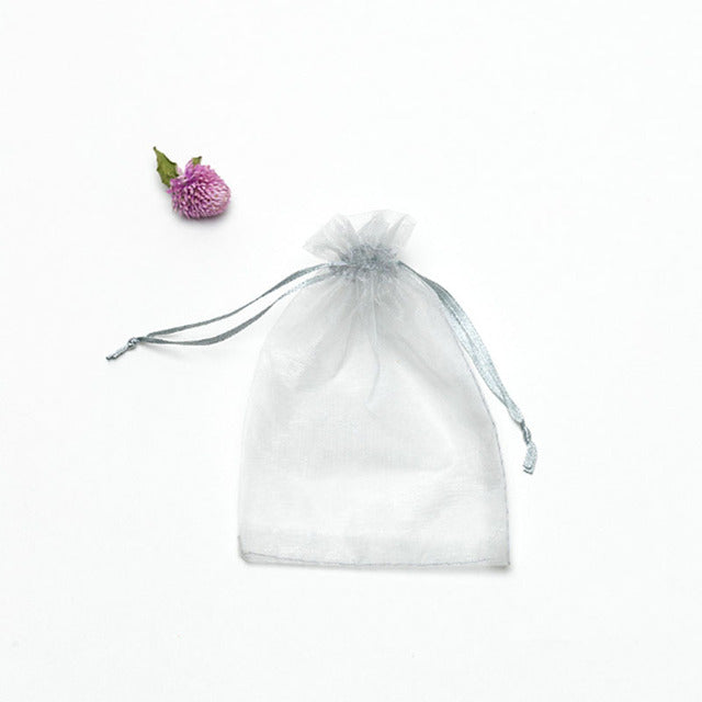 Venta al por mayor 50 unids/lote bolsa de Organza ajustable 5x7 cm 7x9 cm 9x12 cm 10x15 cm cordón joyería embalaje dulces regalos de boda bolsas