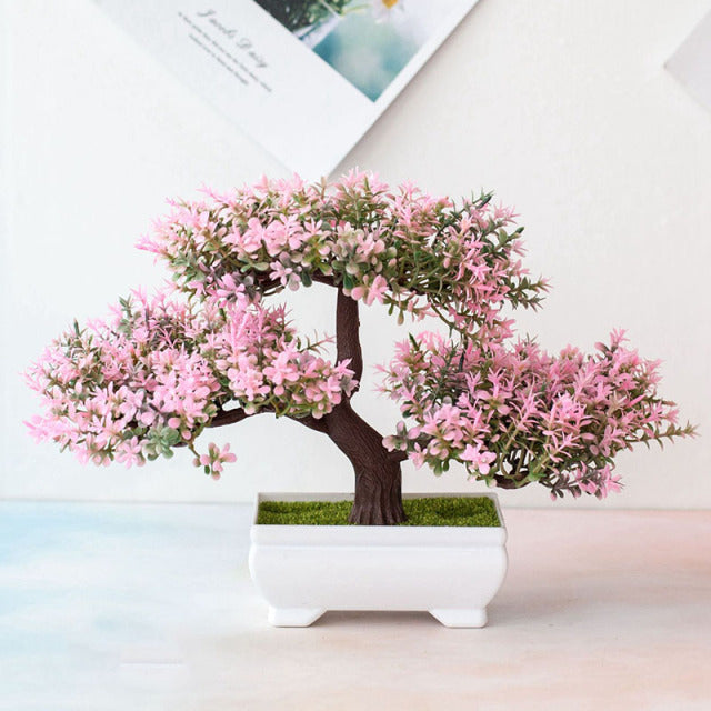 Bonsái de plantas artificiales, maceta de árbol pequeño, plantas falsas, flores, adornos en maceta para la decoración de la mesa de la habitación del hogar, decoración del jardín del Hotel