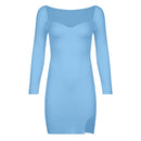 IAMSURE Basic Split Knitted Dress Autumn Winter Sexy Slim Square Collar Long Sleeve Mini Dresses For Women 2021 Elegant Fashion