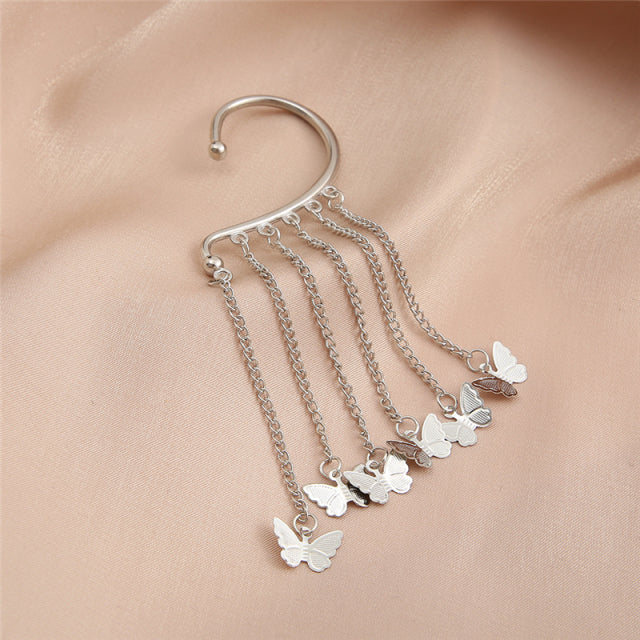 Silver Plated Metal Butterfly Ear Clips Without Piercing For Women Sparkling Zircon Ear Cuff Clip Earrings Wedding Jewelry