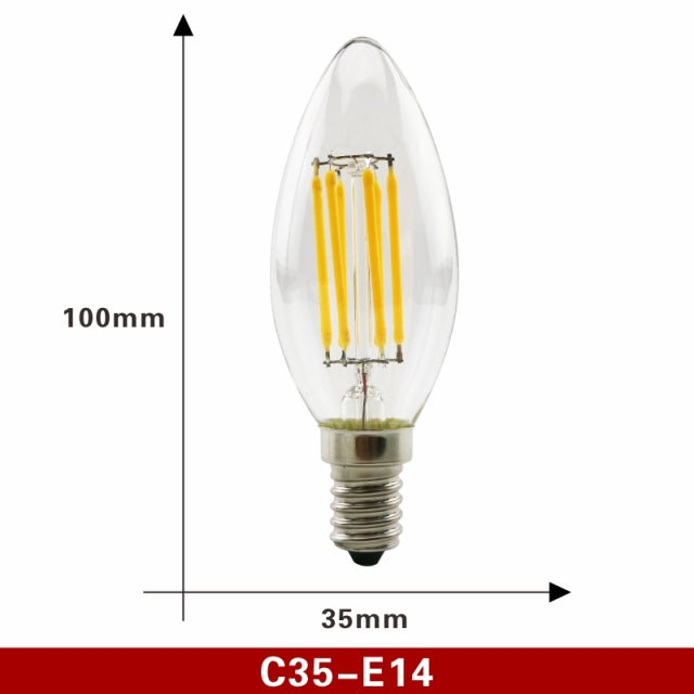 2 uds E27 E14 Retro Edison bombilla de filamento LED AC220V bombilla de luz C35 G45 A60 ST64 G80 G95 G125 bombilla de vidrio vela Vintage
