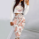 Vestido elegante traje para Mujer moda 2021 conjunto de falda de fiesta Silm Fit manga larga estampado cordón fruncido vestido Mujer bata Mujer