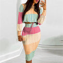 Vestido elegante traje para Mujer moda 2021 conjunto de falda de fiesta Silm Fit manga larga estampado cordón fruncido vestido Mujer bata Mujer