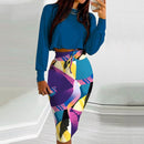 Vestido elegante traje para Mujer moda 2021 conjunto de falda de fiesta Silm Fit manga larga estampado cordón fruncido vestido Mujer bata Mujer