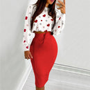 Vestido elegante traje para Mujer moda 2021 conjunto de falda de fiesta Silm Fit manga larga estampado cordón fruncido vestido Mujer bata Mujer