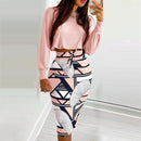 Vestido elegante traje para Mujer moda 2021 conjunto de falda de fiesta Silm Fit manga larga estampado cordón fruncido vestido Mujer bata Mujer