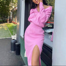Autumn Winter 2021 Women Sexy Bodycon Split Knitted Dress Female Long Sleeve Turtleneck Y2K Midi Dress Club Party Sweater Dress