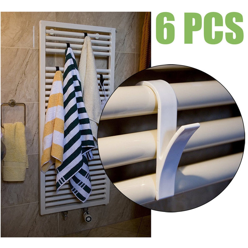 6pcs High Quality Hanger For Heated Towel Radiator Rail Clothes Hanger Bath Hook Holder Percha Plegable Scarf Hanger White Hook