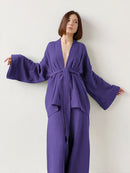 Camisón 100% de algodón para mujer, conjunto de pijama, camisón acampanado, pantalones, conjunto de mangas caídas, albornoz de 2 piezas para mujer