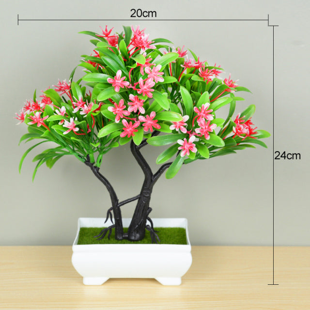 Bonsái de plantas artificiales, maceta de árbol pequeño, plantas falsas, flores, adornos en maceta para la decoración de la mesa de la habitación del hogar, decoración del jardín del Hotel