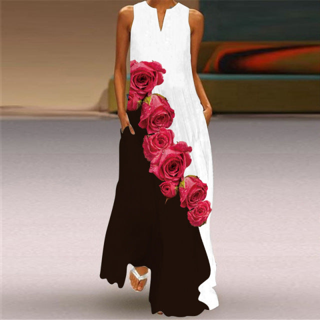 MOVOKAKA Menschliches Gesicht Bedrucktes Schwarzes Kleid 2022 Elegante Lässige Vintage Kleider Frau Sommer Strand Ärmellos Mädchen Langes Kleid Frauen