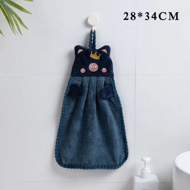 1Pcs Super Absorbent Hanging Type Cat Embroidered Towelette Home Decora Dual Purpose Coral Velvet Hand Towel Bathroom Supplies