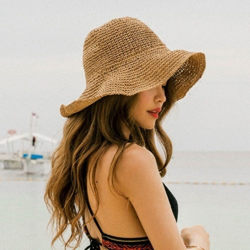 Sombrero de paja plegable para mujer, visera de verano, sombrero fresco para vacaciones, sombrero de playa junto al mar, sombreros de verano de marea