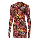 Artsu estampado de cebra mujeres mini vestido de manga larga con guantes cuello alto bodycon sexy vestidos otoño invierno delgado club 42016