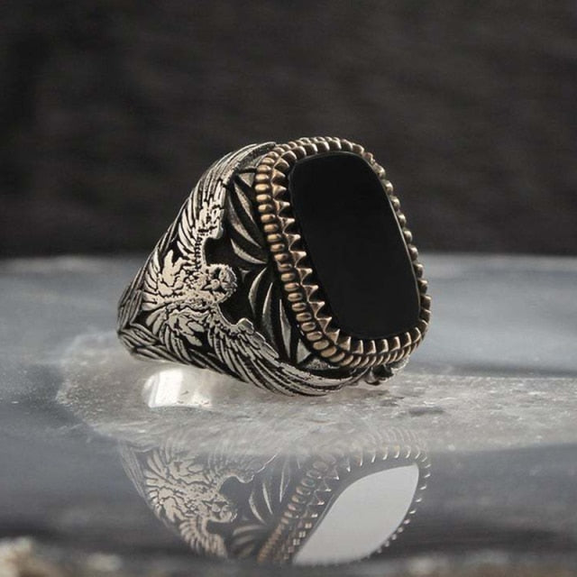 Anillo de sello turco hecho a mano Vintage de 30 estilos para hombres y mujeres, anillos Punk de piedra de ónix negro de Color plateado antiguo, joyería religiosa