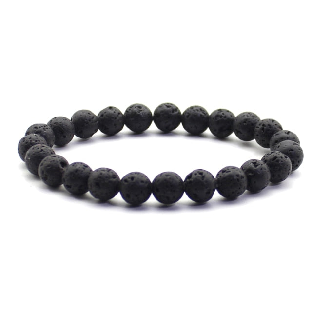 Pulsera de cuentas naturales para hombre, piedra Natural de 8mm, roca de lava, ojo de tigre, ónix negro, cuentas curativas mate, abalorio elástico, joyería de Yoga para mujer