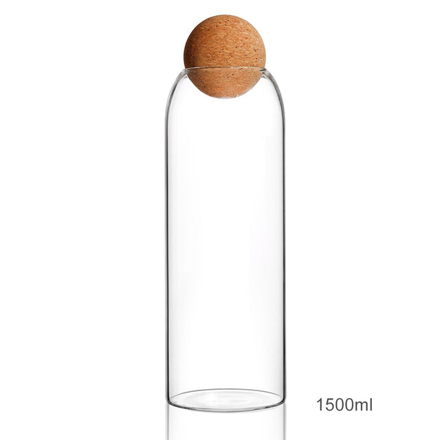 Bote de vidrio sin plomo con corcho de bola, tanque sellado transparente, latas de té selladas, botella de almacenamiento de cereales, botella de especias, contenedor de granos