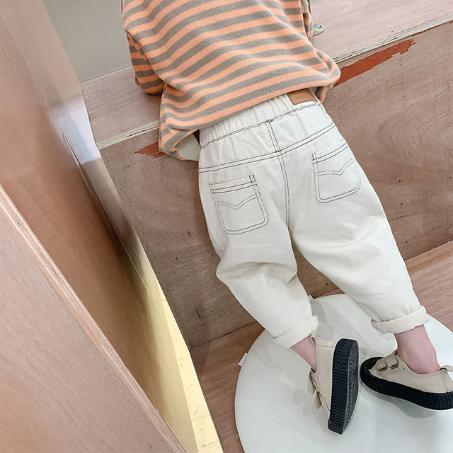Pantalones vaqueros holgados para bebé (niño o niña) nueva moda estilo coreano pantalones vaqueros informales de Color sólido primavera otoño pantalones vaqueros para niños de 1 a 7 años