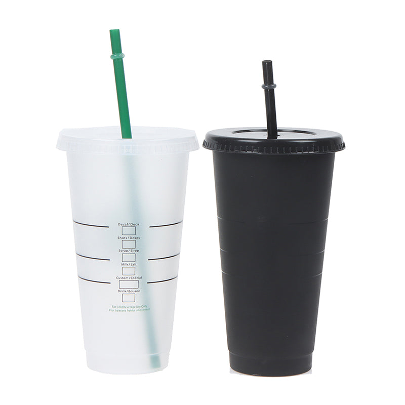 Drink Change Color Straw Mugs with Lid Plastic Tumbler Matte coffe bottle Cup food grade PP plastic