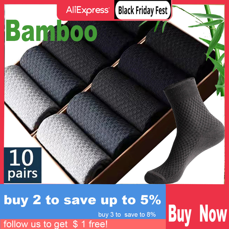 10 par/lote de calcetines de fibra de bambú para hombre 2022 nueva compresión otoño largo negro negocios Casual hombre vestido calcetín regalo de talla grande 42-45