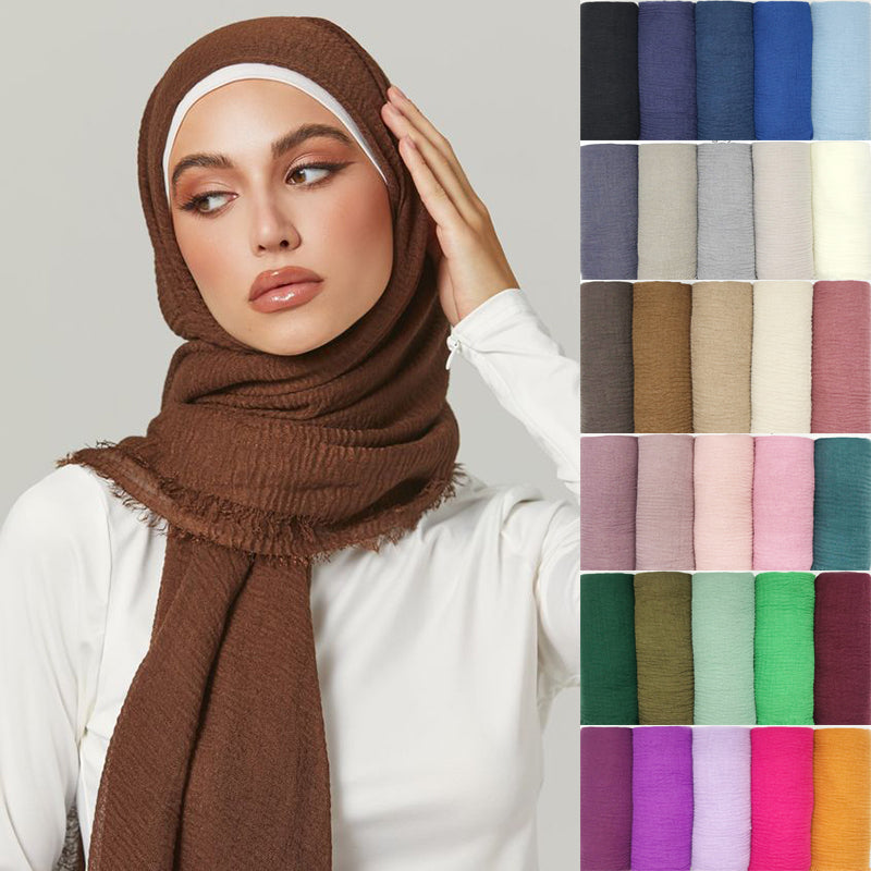 Plissee Plain Hijab Schal Muslimische Frauen Baumwolle Crinkle Stirnband Schleier Schals 2021 Mode Islamische Kopftuch Kopf Wraps Turban