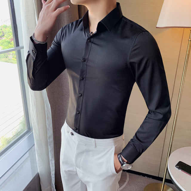 Camisa de manga larga de estilo británico Ropa de hombre Moda 2022 Otoño Ropa formal de negocios Chemise Homme Slim Fit Camisa Masculina
