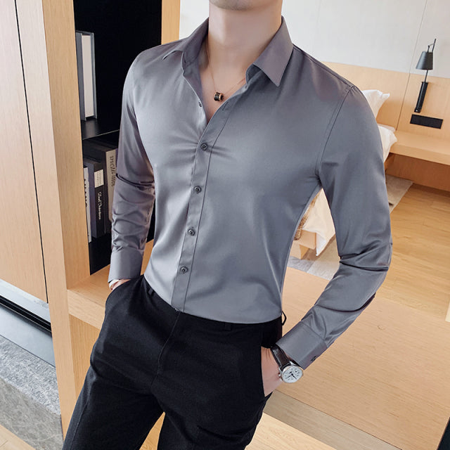 Camisa de manga larga de estilo británico Ropa de hombre Moda 2022 Otoño Ropa formal de negocios Chemise Homme Slim Fit Camisa Masculina