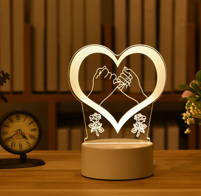 2022, regalo del Día de San Valentín, lámpara de amor 3D, oso acrílico, rosa, luz LED de noche, regalo de cumpleaños para niños, conejo, Pascua, decoración de boda