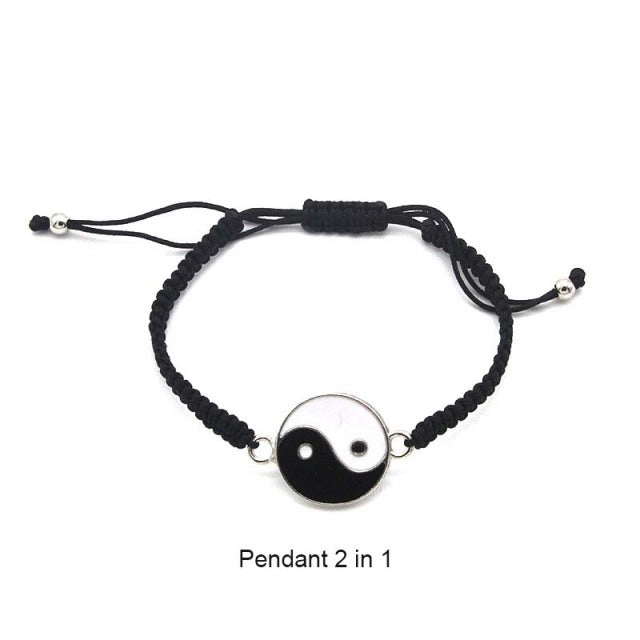 Pulseras de pareja de Tai Chi Yin Yang, colgante de aleación, pulsera de cadena trenzada ajustable, collar, pulseras de amante a juego, collares