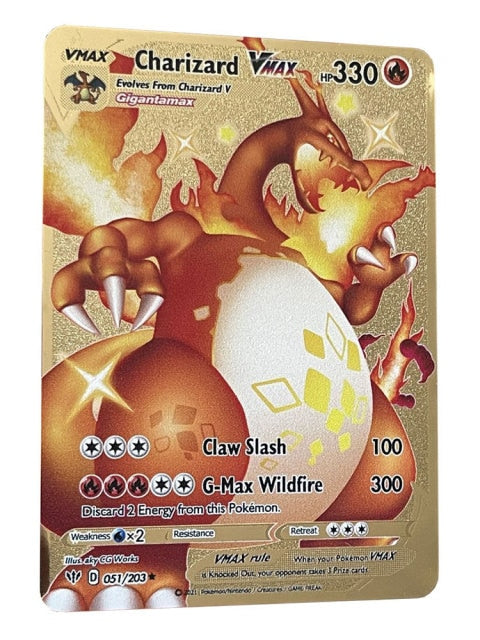 Nuevas tarjetas de Pokemon, tarjeta de Metal DIY, Pikachu Charizard Golden, edición limitada, regalo para niños, tarjetas de juego de colección