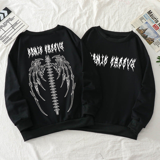 Streetwear Harajuku Hoodie Y2K Tops Girls Retro Gothic Oversized Hood Punk Anime Print Clothes Hip-Hop High Street Sweatshirts
