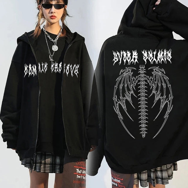 Streetwear Harajuku Hoodie Y2K Tops Mädchen Retro Gothic Übergroße Kapuze Punk Anime Druck Kleidung Hip-Hop High Street Sweatshirts
