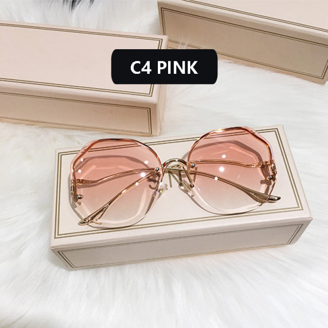 2022  Fashion Tea Gradient Sunglasses Women Ocean Water Cut Trimmed Lens Metal Curved Temples Sun Glasses Female UV400