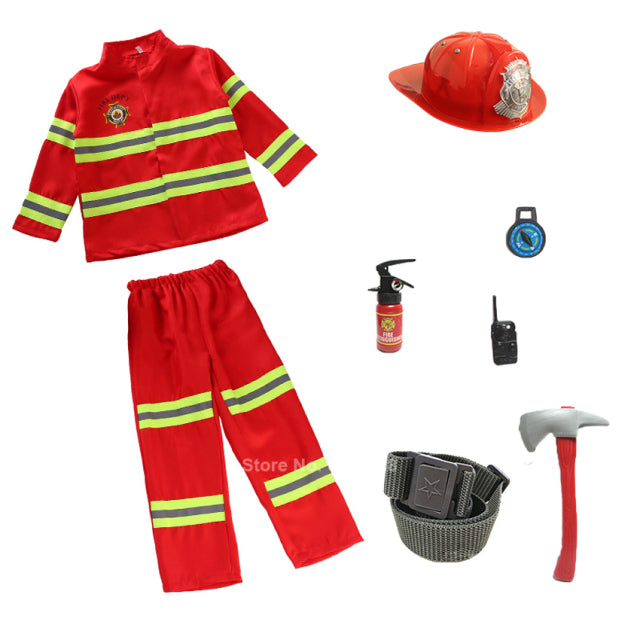 2022 Halloween Cosplay Kinder Feuerwehrmann Uniform Kinder Sam Feuerwehrmann Rolle Arbeitskleidung Anzug Junge Mädchen Performance Party Kostüme