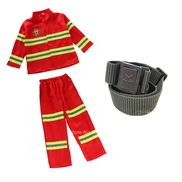 2022 Halloween Cosplay Kids Firefighter Uniform Children Sam Fireman Role Work Clothing Suit Boy Girl Performance Party Costumes