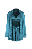 Champagne Bathrobes Set Woman 3 Pieces Ruched Robe Women&