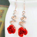 2022 Fashion Jewelry Ethnic Red Rose Drop Earrings Big Rhinestone Earrings Vintage For Women Rose Gold Spiral Dangle Earring