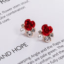 2022 Fashion Jewelry Ethnic Red Rose Drop Earrings Big Rhinestone Earrings Vintage For Women Rose Gold Spiral Dangle Earring