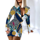 Sexy Long Sleeve Bodycon Mini Dress Women Autumn 2021 Fashion Deep V Neck Print Club Outfits Party Dresses Casual Robe Femme