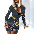 Sexy Long Sleeve Bodycon Mini Dress Women Autumn 2021 Fashion Deep V Neck Print Club Outfits Party Dresses Casual Robe Femme