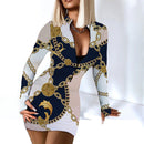 Sexy Long Sleeve Bodycon Mini Dress Women Autumn 2021 Fashion Deep V Neck Print Club Outfits Party Dresses Casual Robe Femme